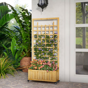 Wooden Trellis Planter, Raised Beds for Garden with Wheels and Drainage Holes, Privacy Screen Planter Box to Grow Vegetables, Herbs and Flowers for Garden, Patio, Deck, Natural