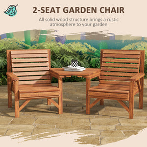 3Pcs Outdoor Bench Set, 2 Garden Benches Coffee Table and Umbrella Hole, Patio Table and Chair Set for Garden, Backyard, Balcony, Tan Brown