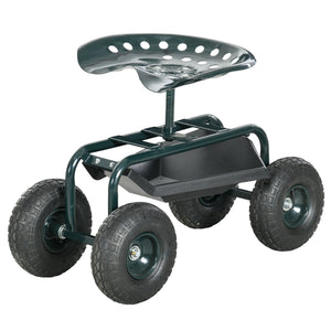 Garden Cart Garden Seat on Wheels, Gardening Stool with Tool Tray, 360 Degree Swivel and Height Adjustable Seat, for Outdoor, Patio and Yard