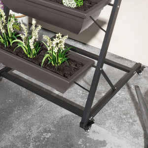 5-Tier Vertical Raised Garden Bed with 5 Planter Boxes, Wheels, Outdoor Plant Stand Grow Container with Leaking Holes for Balcony Patio Outdoor, Brown