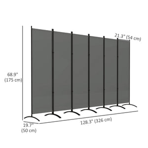 6 Panel Folding Outdoor Privacy Screen, 5.7FT Tall Room Divider with UV30+ Protection, Freestanding Privacy Panel Partition with Stable Base for Indoor Outdoor, Dark Grey