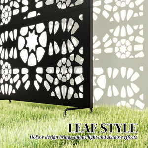 Metal Outdoor Privacy Screen, 72" x 38" Freestanding Outdoor Divider, Wall-Mounted Decorative Panel with Symmetrical Pattern Cut-out Design for Garden Patio, Black