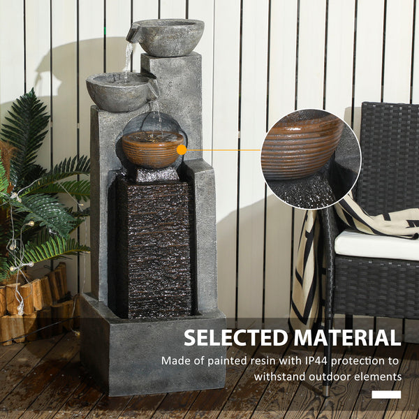 Cascading Bowls Water Fountain, 5-Tier Waterfall Fountain with LED Lights, Adjustable Flow, 43.3-inch Resin Outdoor Fountain for Zen Garden, Deck, Porch, Backyard