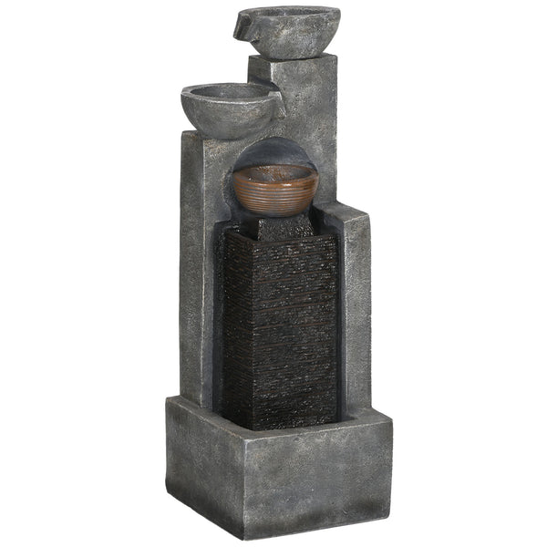 Cascading Bowls Water Fountain, 5-Tier Waterfall Fountain with LED Lights, Adjustable Flow, 43.3-inch Resin Outdoor Fountain for Zen Garden, Deck, Porch, Backyard