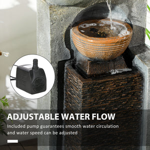 Cascading Bowls Water Fountain, 5-Tier Waterfall Fountain with LED Lights, Adjustable Flow, 43.3-inch Resin Outdoor Fountain for Zen Garden, Deck, Porch, Backyard