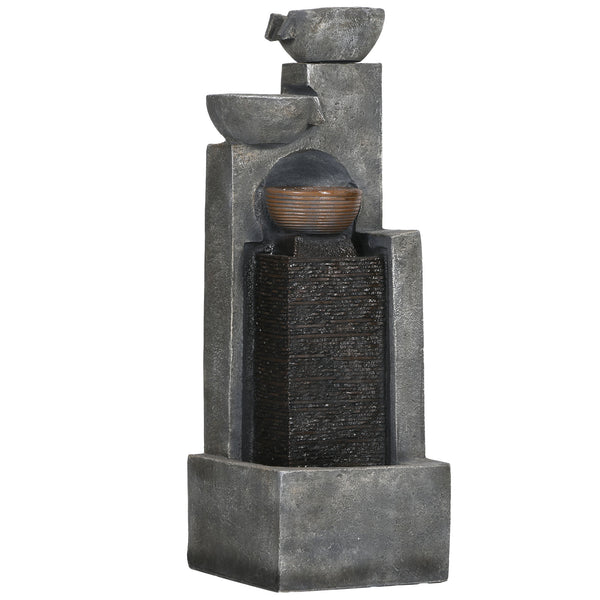 Cascading Bowls Water Fountain, 5-Tier Waterfall Fountain with LED Lights, Adjustable Flow, 43.3-inch Resin Outdoor Fountain for Zen Garden, Deck, Porch, Backyard