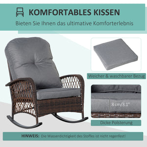Rattan Rocking Chair, Outdoor Wicker Patio Rocker Chair Furniture with Thick Cushions, for Garden Backyard Porch, Grey