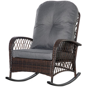 Rattan Rocking Chair, Outdoor Wicker Patio Rocker Chair Furniture with Thick Cushions, for Garden Backyard Porch, Grey