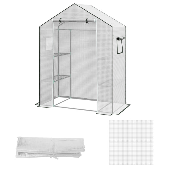 Walk-in Greenhouse Cover Replacement with Roll-up Door and Mesh Windows, Reinforced PE Hot House, Cover COVER ONLY, 140 x 73 x 190cm, White