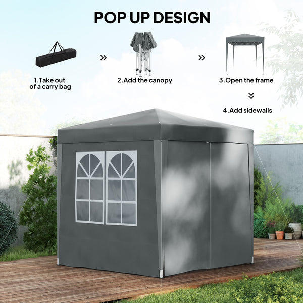 6.6'x6.6' Pop Up Canopy Tent with Sidewalls, Instant Sun Shelter Camping Gazebo with Carry Bag, for Outdoor, Garden, Patio, Grey