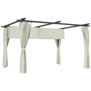 10' x 13' Retractable Pergola Canopy with Curtains, Outdoor Gazebo UPF30+ Sun Shade Shelter for Grill, Garden, Patio, Backyard, Deck, Cream White