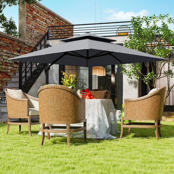 10' x 10' Cantilever Patio Umbrella, Double Top Square Offset Umbrella with 360° Rotation, 5 Adjustable Tilt Angles, Umbrella Cover, Aluminum Pole and Ribs, Light Grey