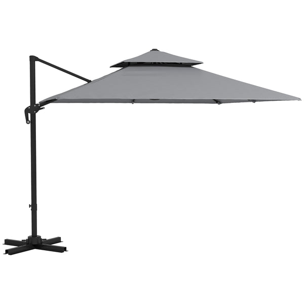 3 x 3(m) Cantilever Parasol with Aluminium Frame, Crank and Tilt, 360-Degree Rotation, Double Top Garden Umbrella with Cover (Only Cross Base), Light Grey