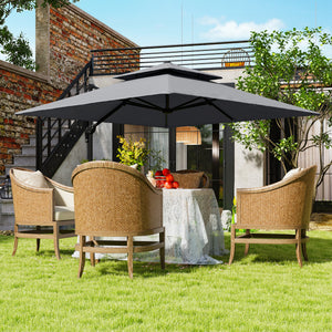 3 x 3(m) Cantilever Parasol with Aluminium Frame, Crank and Tilt, 360-Degree Rotation, Double Top Garden Umbrella with Cover (Only Cross Base), Light Grey