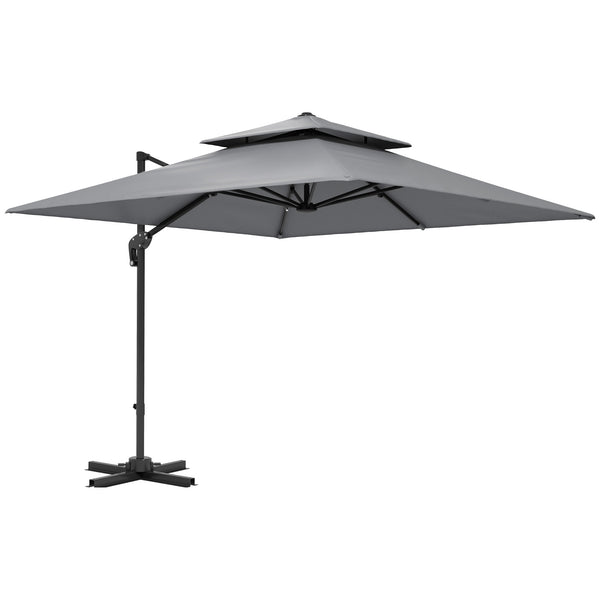 10' x 10' Cantilever Patio Umbrella, Double Top Square Offset Umbrella with 360° Rotation, 5 Adjustable Tilt Angles, Umbrella Cover, Aluminum Pole and Ribs, Light Grey