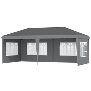 3 x 6m Garden Pop Up Gazebo, Height Adjustable Marquee Party Tent with Sidewalls, Storage Bag, Grey