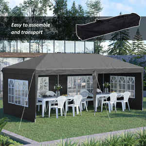 3 x 6m Garden Pop Up Gazebo, Height Adjustable Marquee Party Tent with Sidewalls, Storage Bag, Grey