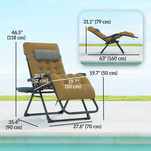 Padded Zero Gravity Chair, Folding Recliner Chair, Patio Lounger with Cup Holder, Adjustable Backrest, Removable Cushion for Outdoor, Deck, Poolside, Light Khaki
