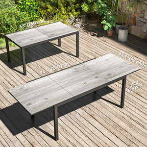 Extendable Patio Dining Table, 63"-94.5" Adjustable Outdoor Dining Table for 6-8 Person, Rectangular Table with Aluminium Edging, Steel Frame, for Porch, Deck, Garden