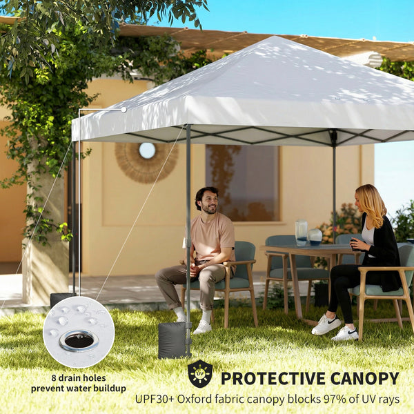 10 x 10 ft Pop Up Canopy Tent with One Push Setup, Easy Setup Outdoor Portable Instant Canopy Shelter with Wheeled Carry Bag, Sandbags, Adjustable Height for Parties, Events, White