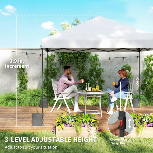 10 x 10 ft Pop Up Canopy Tent with One Push Setup, Easy Setup Outdoor Portable Instant Canopy Shelter with Wheeled Carry Bag, Sandbags, Adjustable Height for Parties, Events, White
