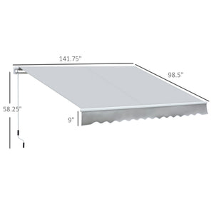 Outsunny 12' x 8' Retractable Awning Patio Awnings Sun Shade Shelter with Manual Crank Handle, 280g/m² UV & Water-Resistant Fabric and Aluminum Frame for Deck, Balcony, Yard, Light gray