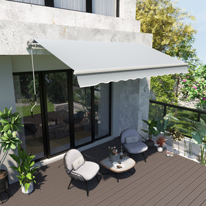 12' x 8' Retractable Awning Patio Awnings Sun Shade Shelter with Manual Crank Handle, UV & Water-Resistant Fabric and Aluminum Frame for Deck Balcony Yard, Grey