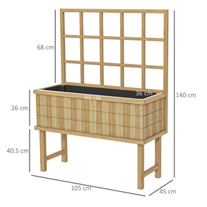 Wooden Raised Planter with Trellis for Vine Climbing Plants, Elevated Garden Bed with Drainage Holes and Bed Liner for Vegetables, Flowers, Herbs, 105 x 45 x 140cm, Natural