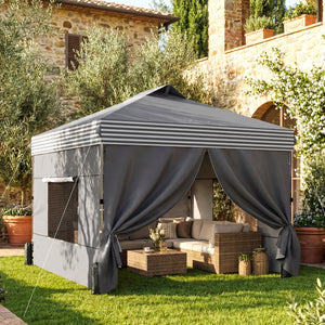 10 x 10 ft Pop Up Canopy Tent with 4 Sidewalls, UPF 50+ 1-Button Push Easy Setup Outdoor Instant Canopy Portable Shelter with 4 Sandbags, Wheeled Carry Bag, Dark Grey