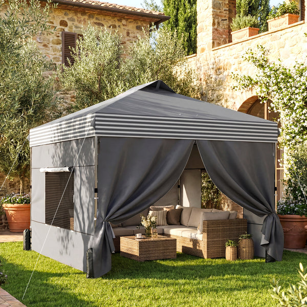 10 x 10 ft Pop Up Canopy Tent with 4 Sidewalls, UPF 50+ 1-Button Push Easy Setup Outdoor Instant Canopy Portable Shelter with 4 Sandbags, Wheeled Carry Bag, Dark Grey