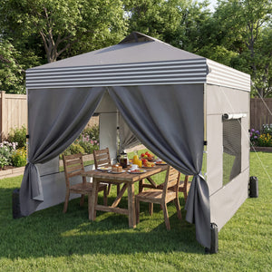 10 x 10 ft Pop Up Canopy Tent with 4 Sidewalls, UPF 50+ 1-Button Push Easy Setup Outdoor Instant Canopy Portable Shelter with 4 Sandbags, Wheeled Carry Bag, Dark Grey