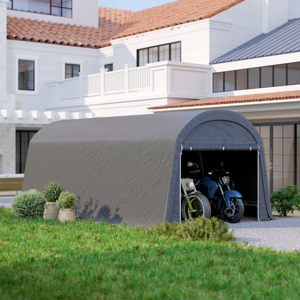 10' x 20' Portable Shed, Waterproof Motorcycle Bike Tent with Roll-up Zipper Door, Galvanised Steel Frame, Outdoor Storage Shed for Garden Tools, Dark Grey