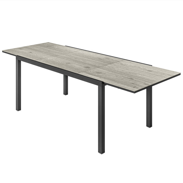 Extendable Patio Dining Table, 63"-94.5" Adjustable Outdoor Dining Table for 6-8 Person, Rectangular Table with Aluminium Edging, Steel Frame, for Porch, Deck, Garden