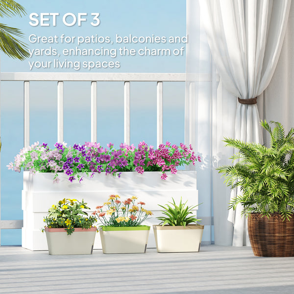 3 Pack Self Watering Planter Box, 10.5 Inch Outdoor Flower Pots with Water Level Indicator, Plastic Planter Pots for Herbs, Vegetables, Flowers, Succulents Plants