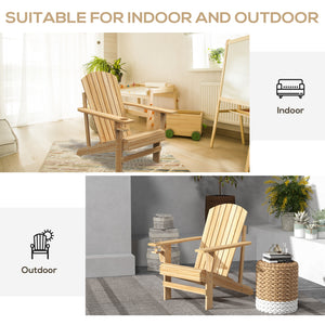 Outsunny Wooden Adirondack Chair, Outdoor Patio Lawn Chair with Cup Holder, Weather Resistant Lawn Furniture, Classic Lounge for Deck, Garden, Backyard, Fire Pit, Natural Wood