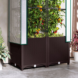 Raised Garden Bed with Trellis, Plastic Planter Box with PE Cover, Drainage Holes and Drain Plugs for Climbing Plants, Vegetables, Flowers, 80 x 40 x 140 cm