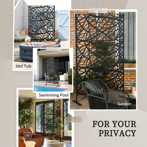 Outsunny Decorative Outdoor Privacy Screen, See-Through Outdoor Divider/Separator with Twisted Branch Motif for Fun Shadows or Climbing Plant Trellis, Fence Panel for Garden Walkway, Backyard, 6.5FT
