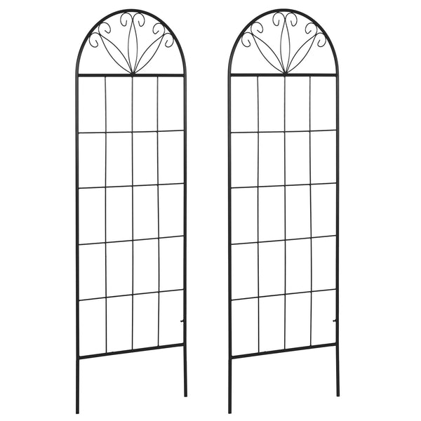 Metal Garden Trellis Pack of 2 for Climbing Plants, Arched Grid Trellis Panels, 20" x 60", Black