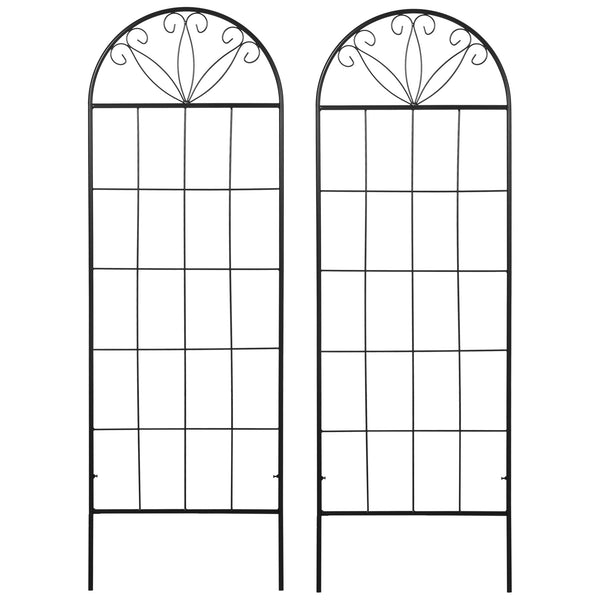 Metal Garden Trellis Pack of 2 for Climbing Plants, Arched Grid Trellis Panels, 20" x 60", Black