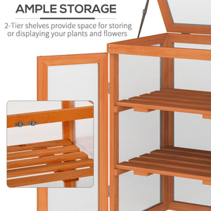 Wooden 2 Tier Cold Frame Greenhouse Polycarbonate Plant Grow House Portable Garden, Orange