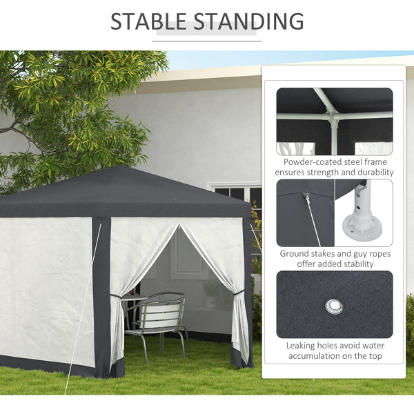 4M Hexagon Gazebo, Netting Party Tent, Patio Canopy Outdoor Event Shelter for Activities, Shade Resistant, Dark Grey