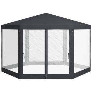 4M Hexagon Gazebo, Netting Party Tent, Patio Canopy Outdoor Event Shelter for Activities, Shade Resistant, Dark Grey