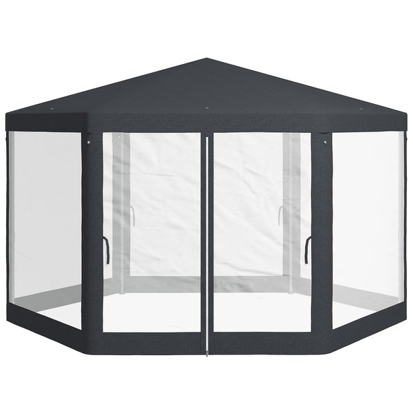 4M Hexagon Gazebo, Netting Party Tent, Patio Canopy Outdoor Event Shelter for Activities, Shade Resistant, Dark Grey