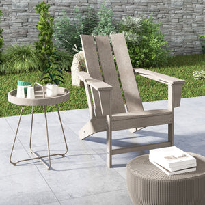 Patio Adirondack Chair, HDPE Plastic Muskoka Chair with High Back and Wide Armrests, Wood-Effect, All-Weather for Fire Pit, Outdoor, Patio, Porch, Dark Grey