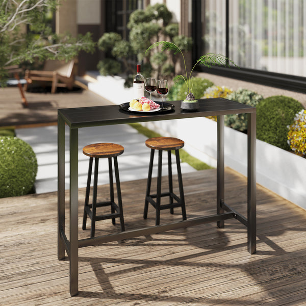 Outdoor Bar Table, 48" L Narrow Bar Height Patio Table, Counter Height Table Bistro Table Hot Tub Table with Slatted Top, Metal Frame for Garden Backyard Poolside, Black