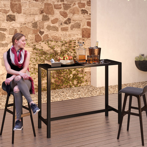 Outdoor Bar Table, 48" L Narrow Bar Height Patio Table, Counter Height Table Bistro Table Hot Tub Table with Slatted Top, Metal Frame for Garden Backyard Poolside, Black