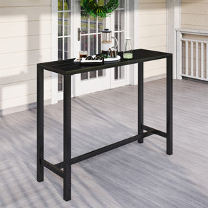 Outdoor Bar Table, 48" L Narrow Bar Height Patio Table, Counter Height Table Bistro Table Hot Tub Table with Slatted Top, Metal Frame for Garden Backyard Poolside, Black