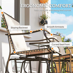 Outdoor Glider Chairs with Coffee Table, Patio 2-Seat Rocking Chair Swing Loveseat with Breathable Sling for Backyard, Garden, and Porch, Light Brown
