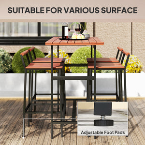 5 Piece Outdoor Bar Table and Chairs Set, Patio Bar Set with 47" Pub Height Tabel and 4 Bar Stools, for Backyard, Balcony, Porch, Pool, Lawn, Brown