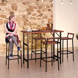 5 Piece Outdoor Bar Table and Chairs Set, Patio Bar Set with 47" Pub Height Tabel and 4 Bar Stools, for Backyard, Balcony, Porch, Pool, Lawn, Brown
